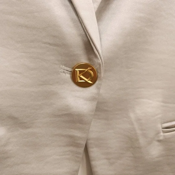 Donna Karan Satin Gold Ivory One Button Lined Shawl Collar Blazer Suit Womens 4 - Picture 4 of 12